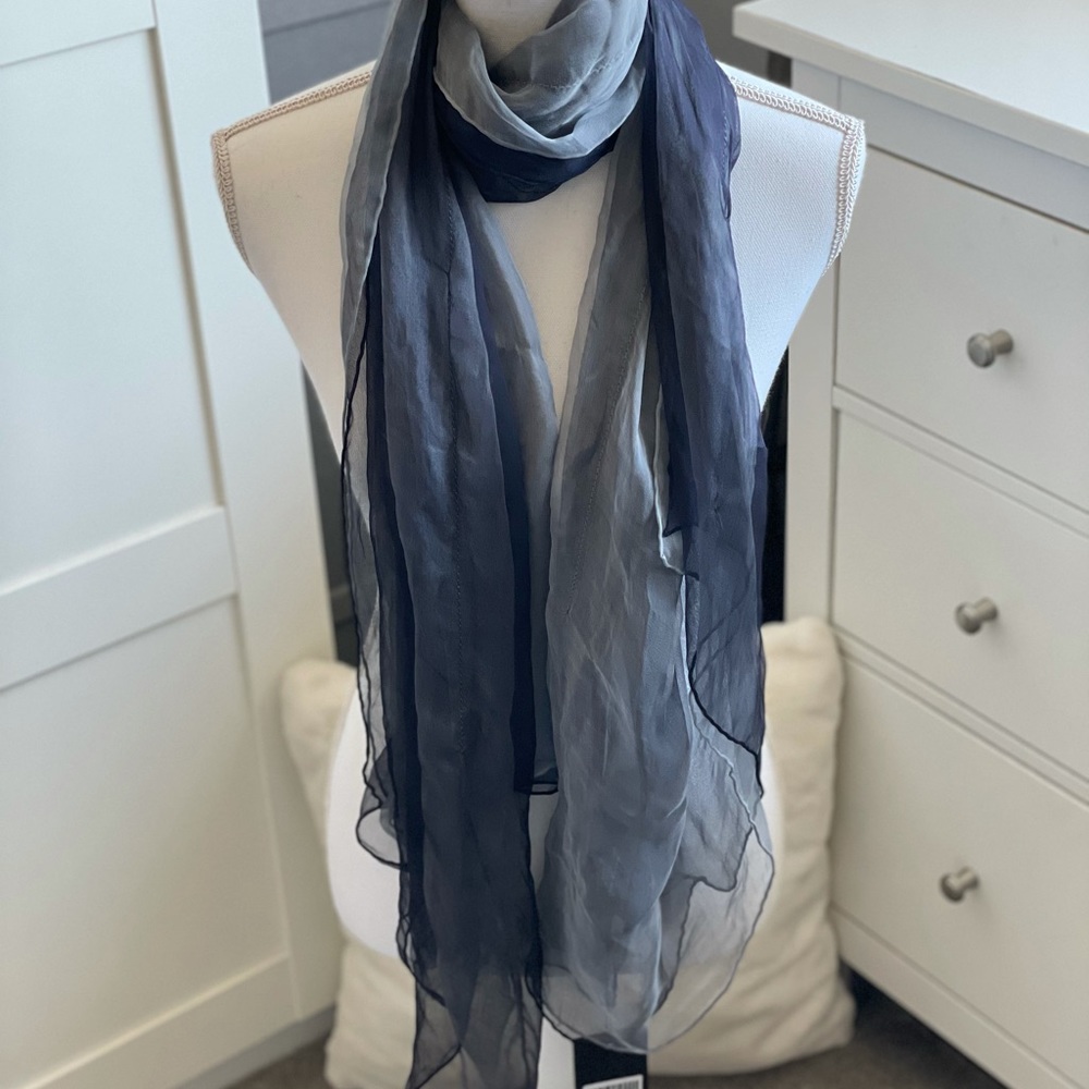 100% Silk Scarf Grey Gray Black